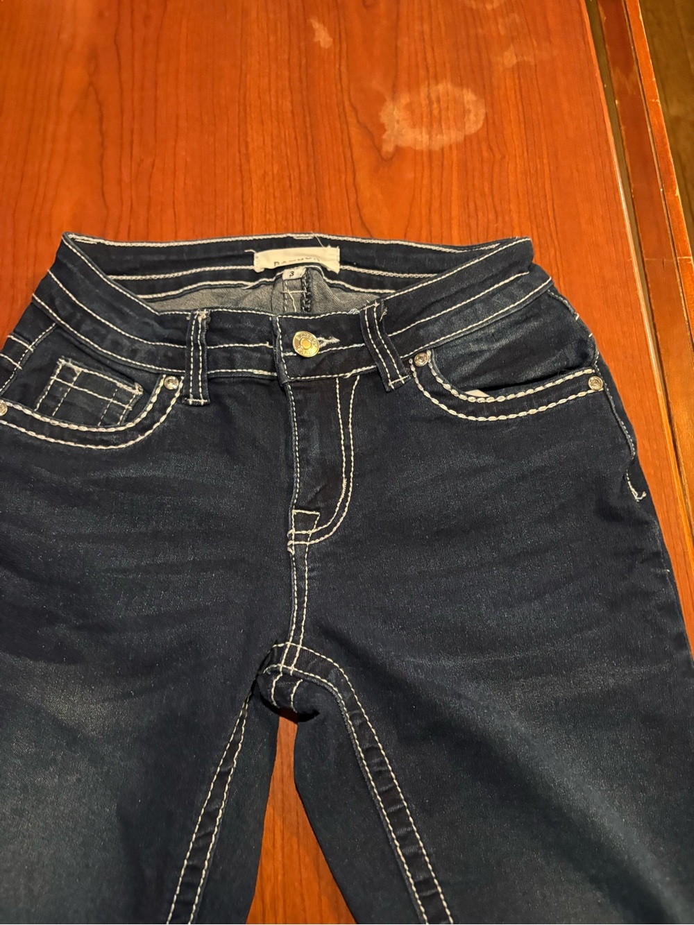 BAMBOO Dark Blue Skinny Jeans with Contrast White Stitching
